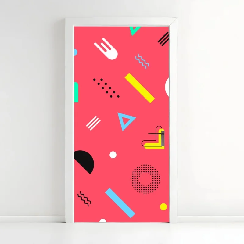 Türaufkleber leuchtendes memphis geometrisches muster