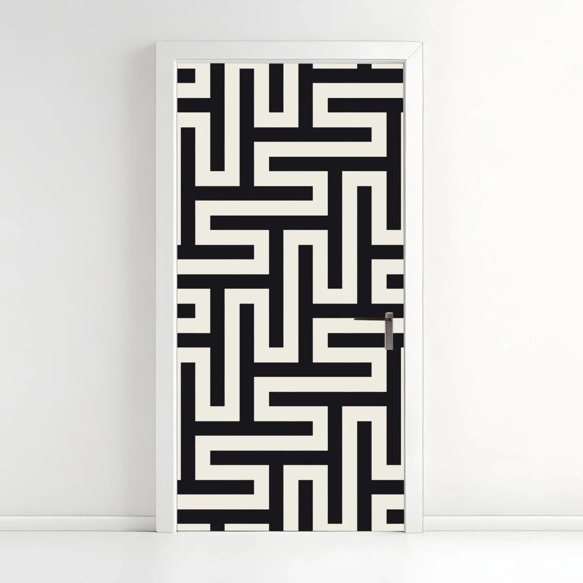 Türaufkleber geometrisches labyrinthmuster in beige und schwarz – Wallnifity® Türaufkleber geometrisches labyrinthmuster in beige und schwarz – Wallnifity®