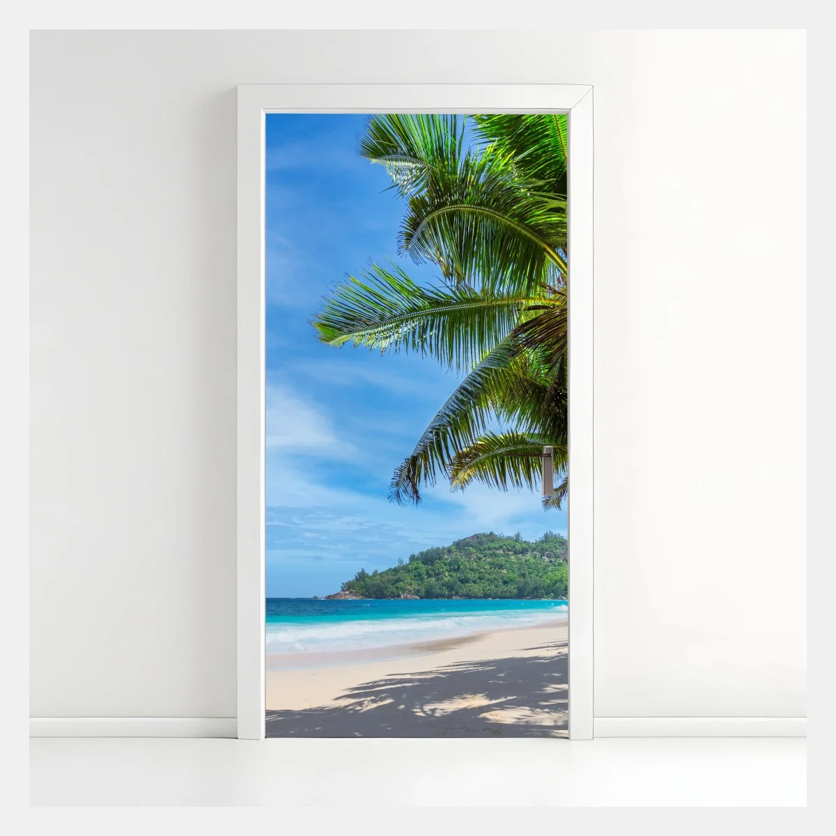 Türaufkleber tropischer strand mit palmen und segelboot – Wallnifity® Türaufkleber tropischer strand mit palmen und segelboot – Wallnifity®