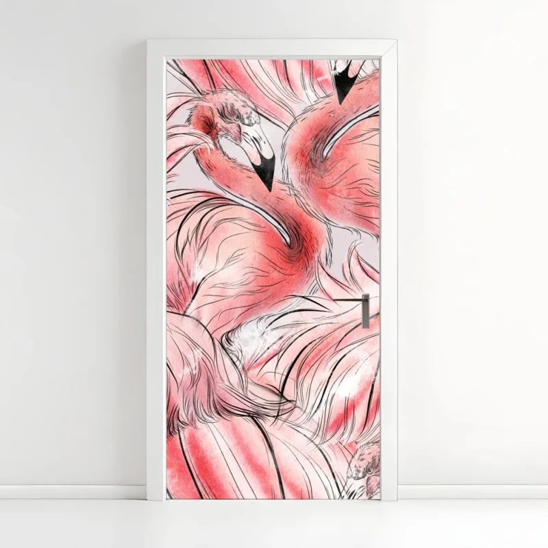 Türaufkleber aquarell flamingo nahtloses muster
