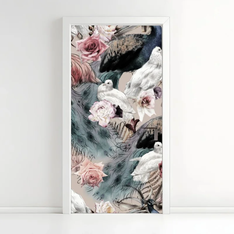 Türaufkleber strukturiertes trockenes blatt nahaufnahme – Wallnifity®