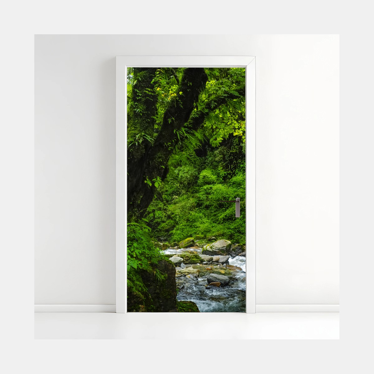 Türaufkleber üppiger grüner wasserfall im wald – Wallnifity®