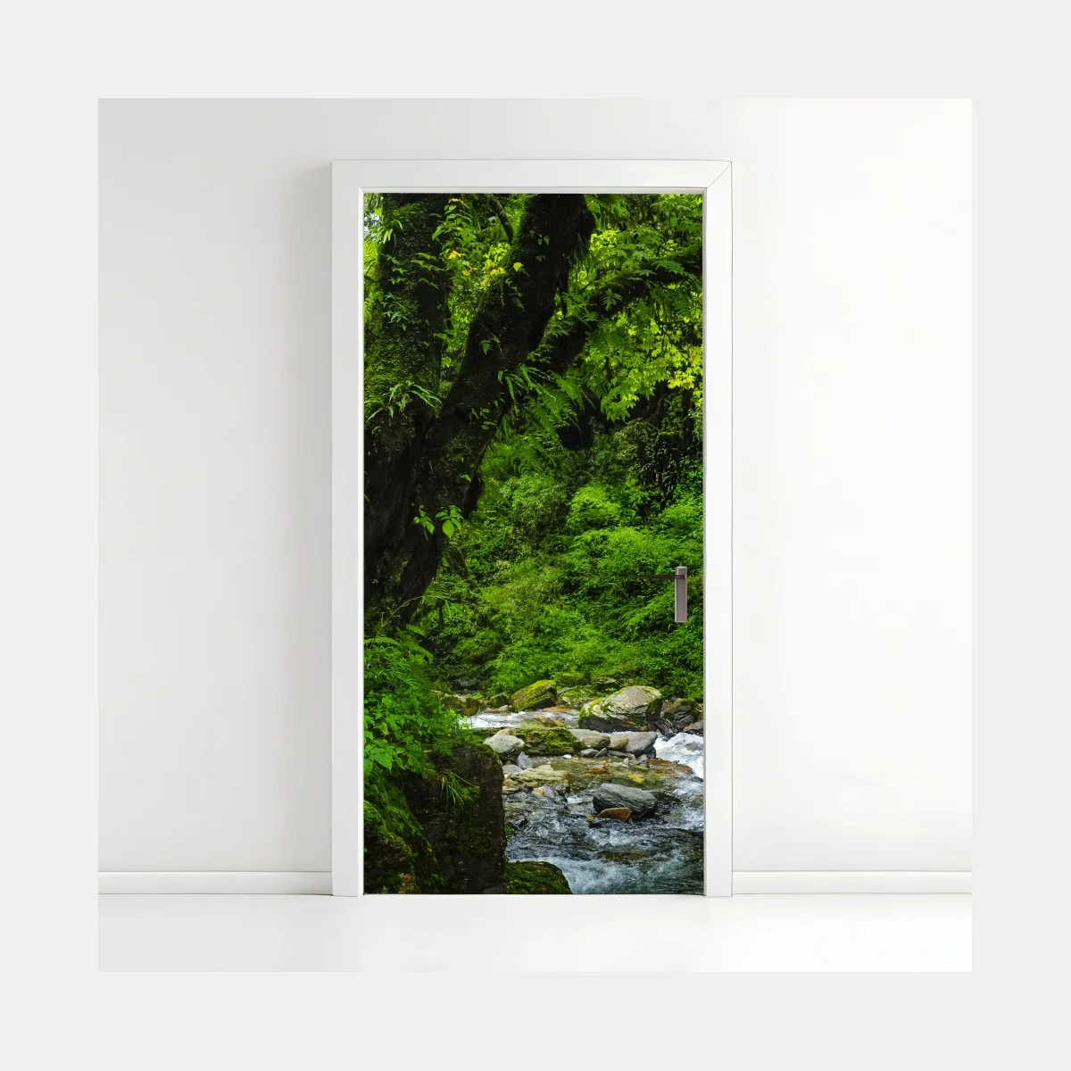 Türaufkleber üppiger grüner wasserfall im wald – Wallnifity® Türaufkleber üppiger grüner wasserfall im wald – Wallnifity®