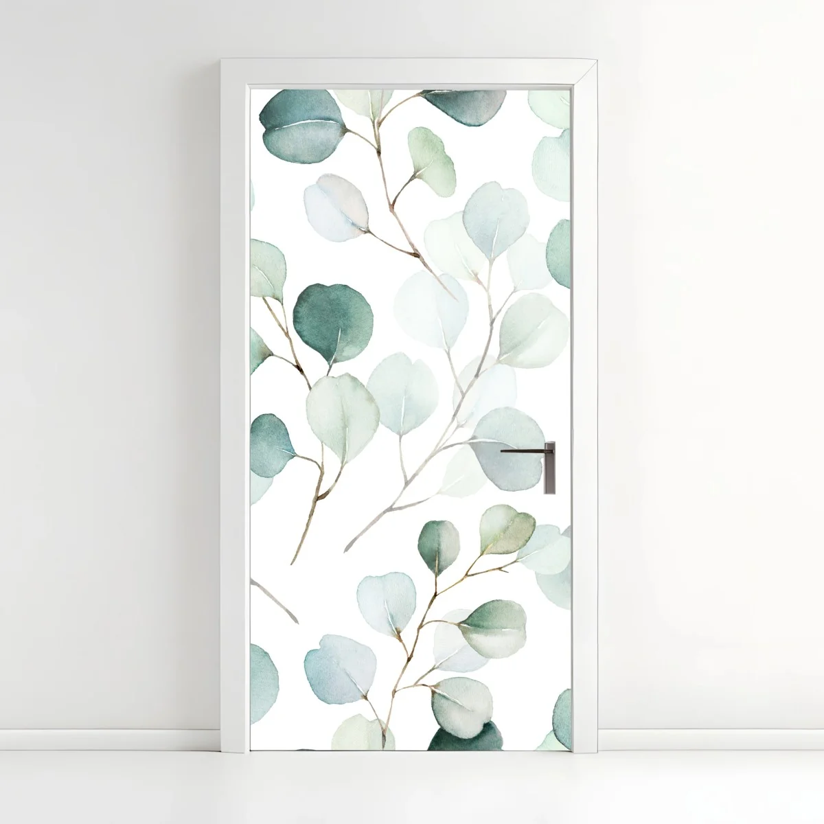 Türaufkleber zarter eukalyptus-aquarell blättermuster – Wallnifity® Türaufkleber zarter eukalyptus-aquarell blättermuster – Wallnifity®