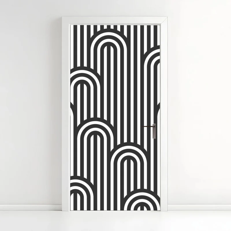 Türaufkleber schwarzweißes geometrisches streifenmuster