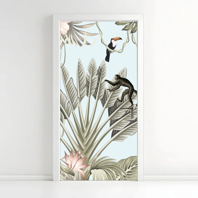 Türaufkleber pastell botanische vase mit blättern – Wallnifity®