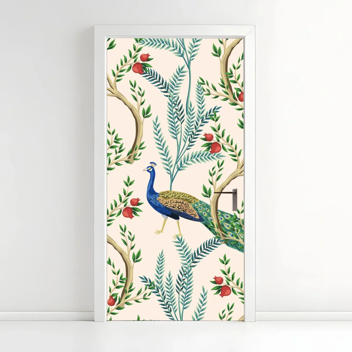 Türaufkleber pfau zwischen granatästen – Wallnifity® Türaufkleber pfau zwischen granatästen – Wallnifity®