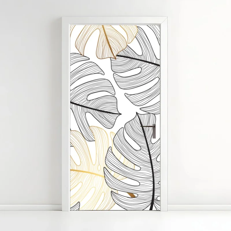 Türaufkleber monstera-blattmuster mit goldakzenten