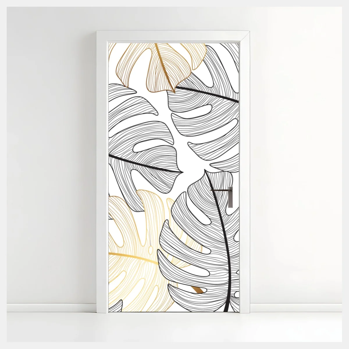 Türaufkleber monstera-blattmuster mit goldakzenten – Wallnifity®