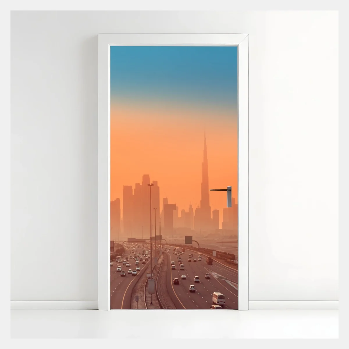 Türaufkleber Dubai skyline bei sonnenaufgang – Wallnifity®
