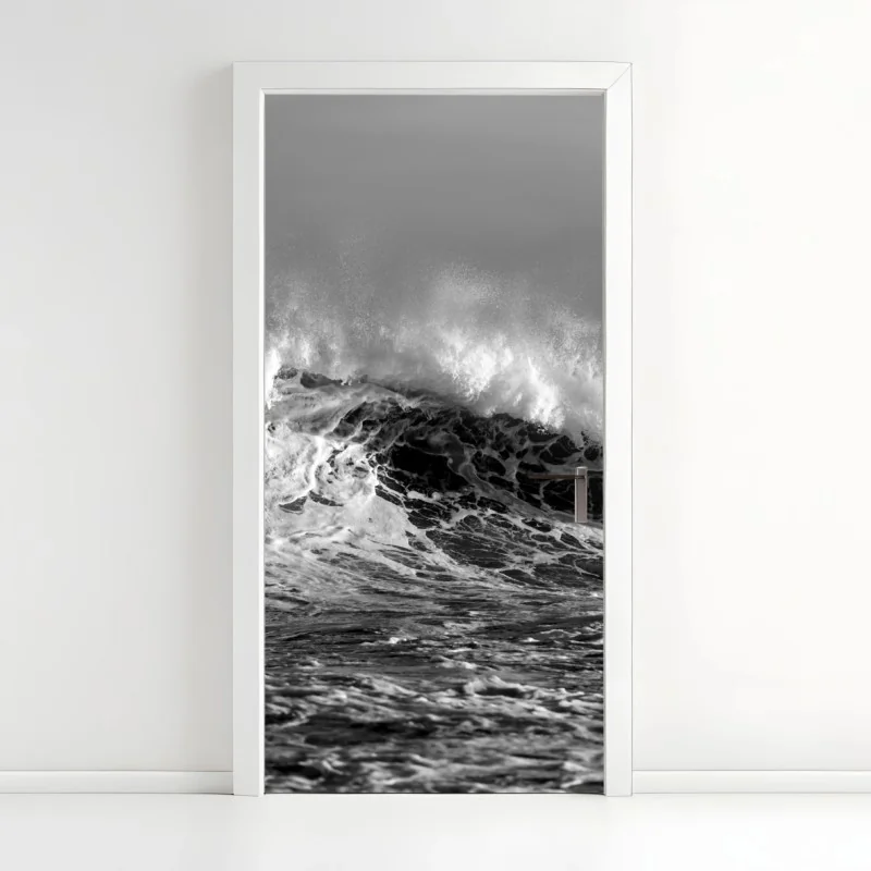 Türaufkleber dramatische schwarzweiß-welle des ozeans