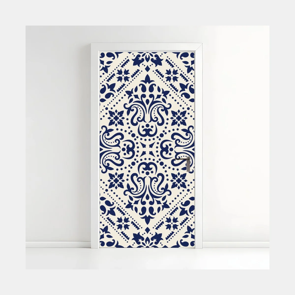 Türaufkleber marineblaues damast-fliesenmuster – Wallnifity®