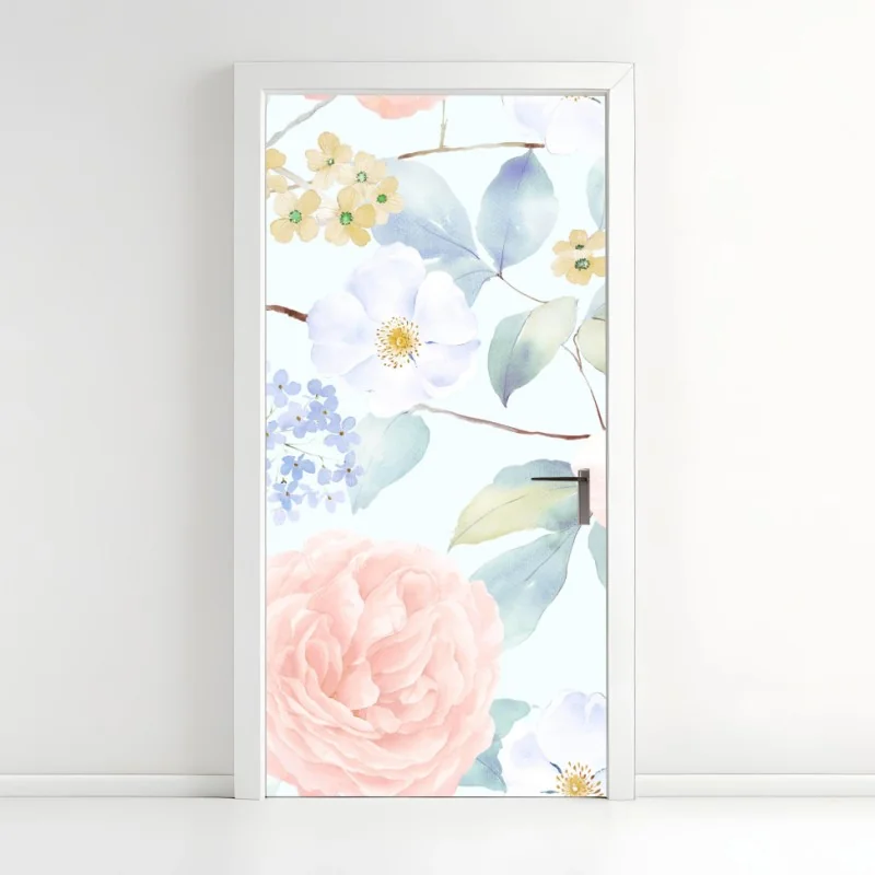 Türaufkleber zarte pastellblumen in aquarell