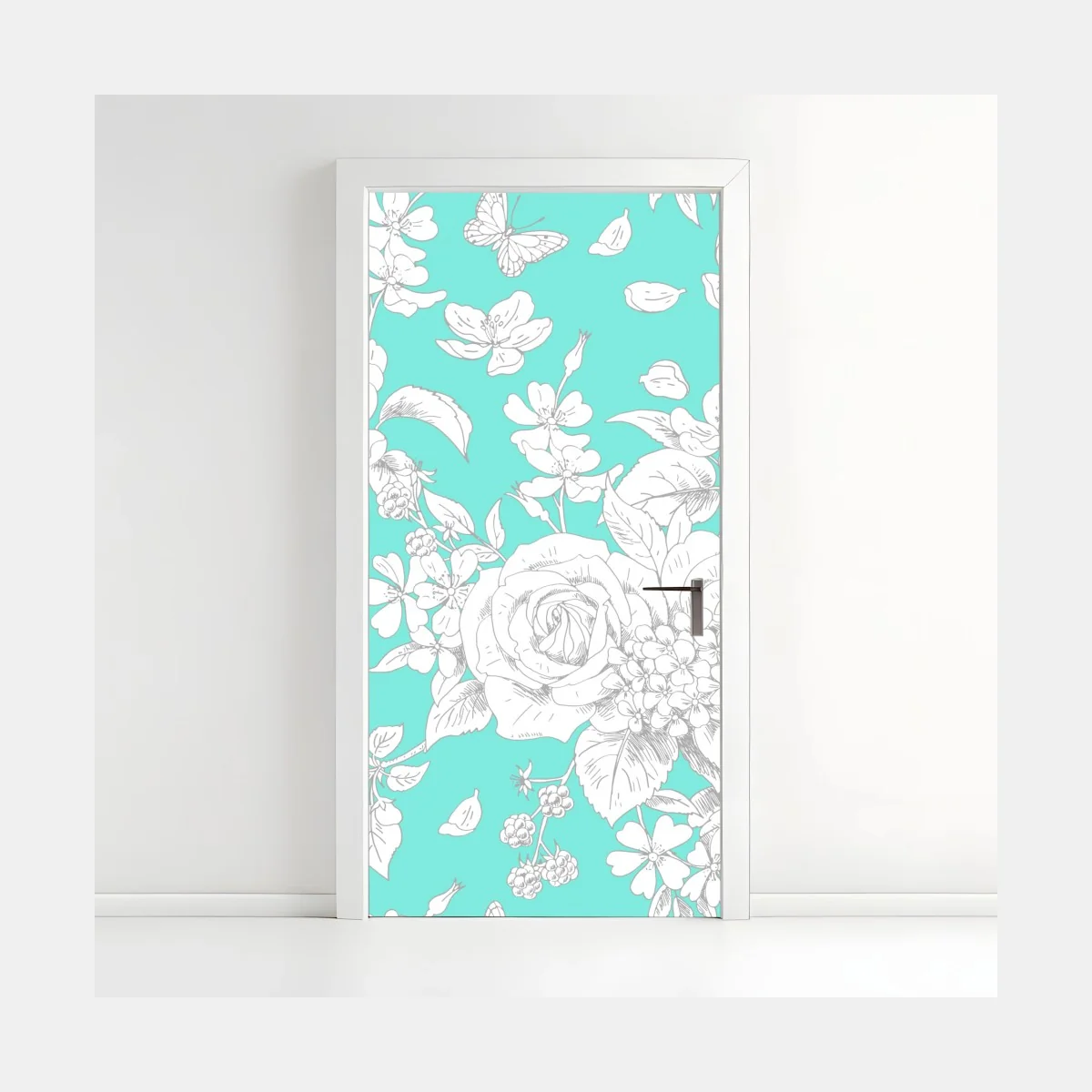 Türaufkleber türkis floral muster mit blumen – Wallnifity® Türaufkleber türkis floral muster mit blumen – Wallnifity®