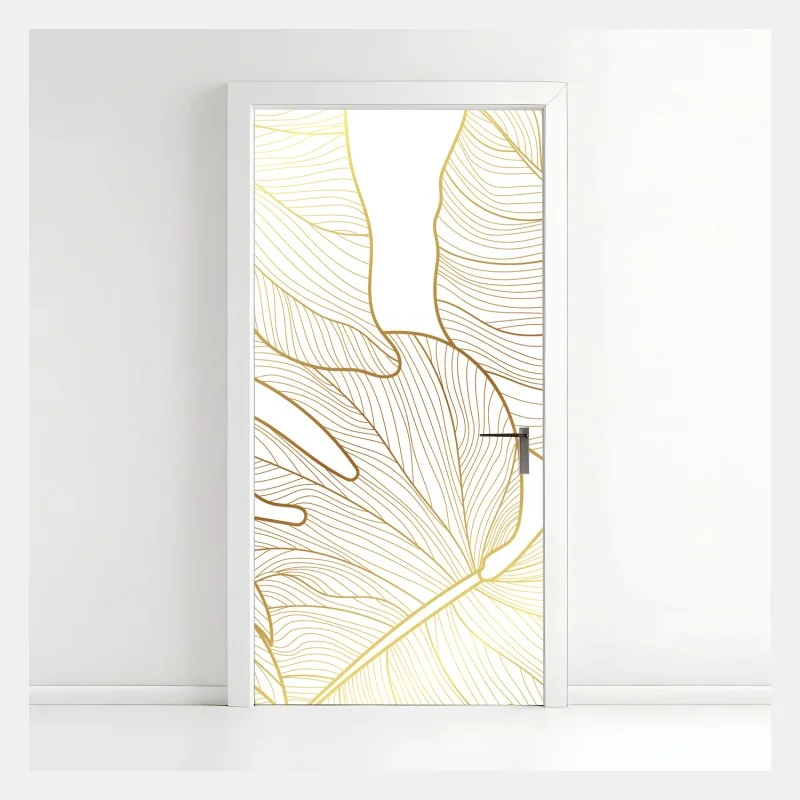 Türaufkleber goldene botanische blattzeichnung