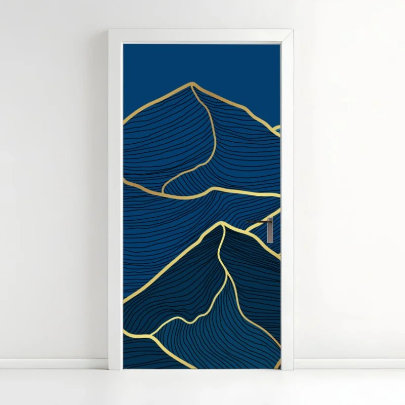 Türaufkleber goldene linien berglandschaft auf dunkelblauem hintergrund