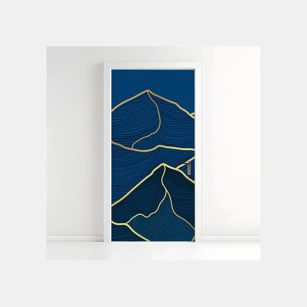 Türaufkleber goldene linien berglandschaft auf dunkelblauem hintergrund – Wallnifity®