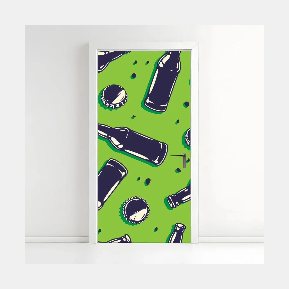 Türaufkleber grünes pop-art-muster mit bierflaschen und kronkorken – Wallnifity® Türaufkleber grünes pop-art-muster mit bierflaschen und kronkorken – Wallnifity®