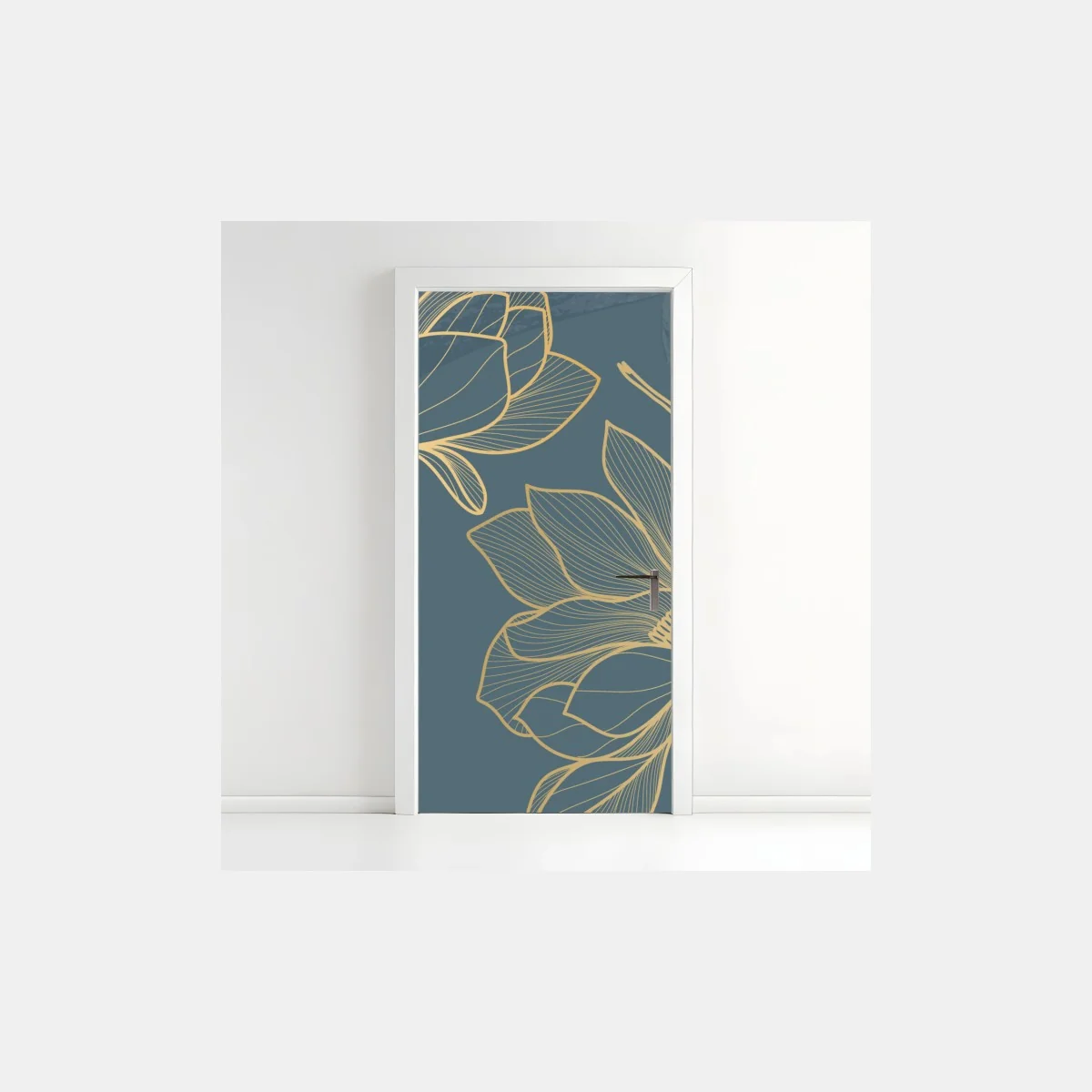 Türaufkleber goldene magnolie auf türkisfarbenem hintergrund – Wallnifity®