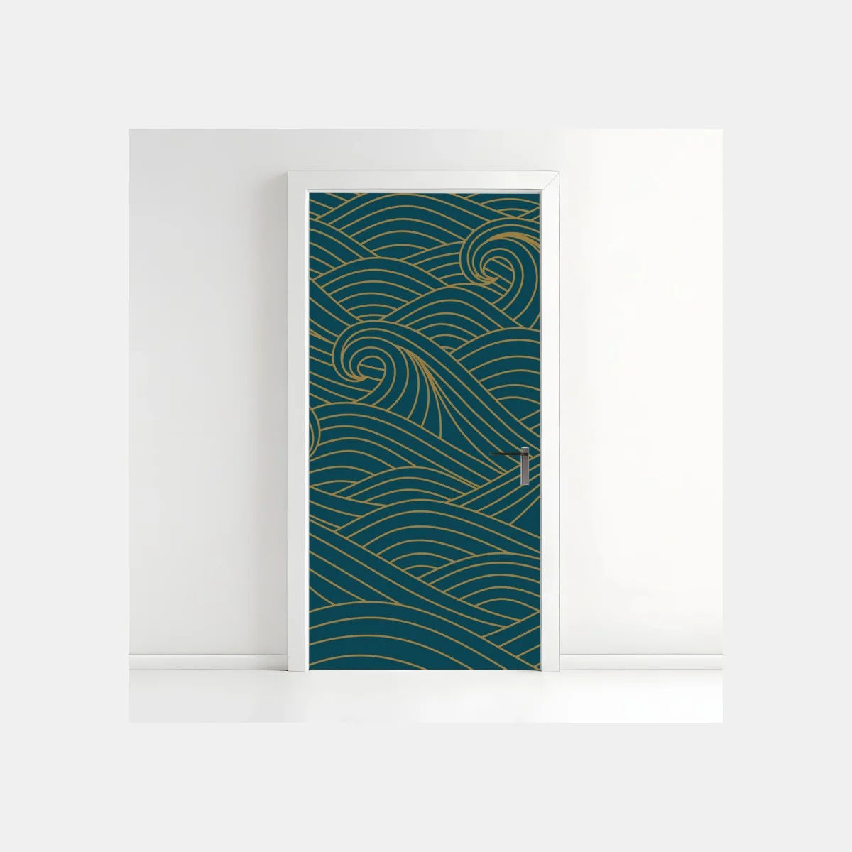 Türaufkleber türkiswellenmuster mit goldlinien – Wallnifity®