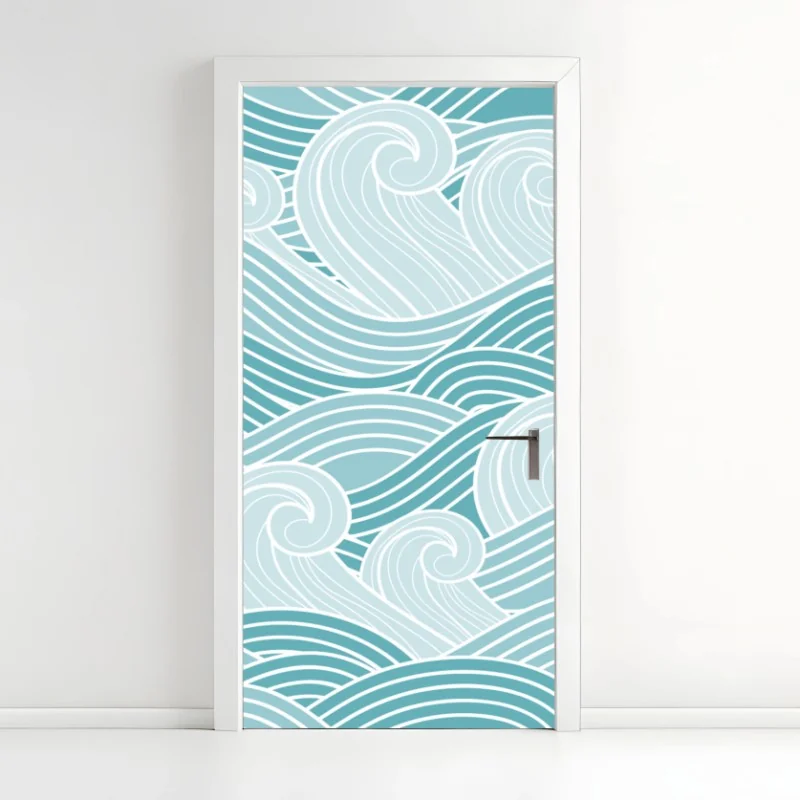 Türaufkleber ruhiges türkisfarbenes wellenmuster