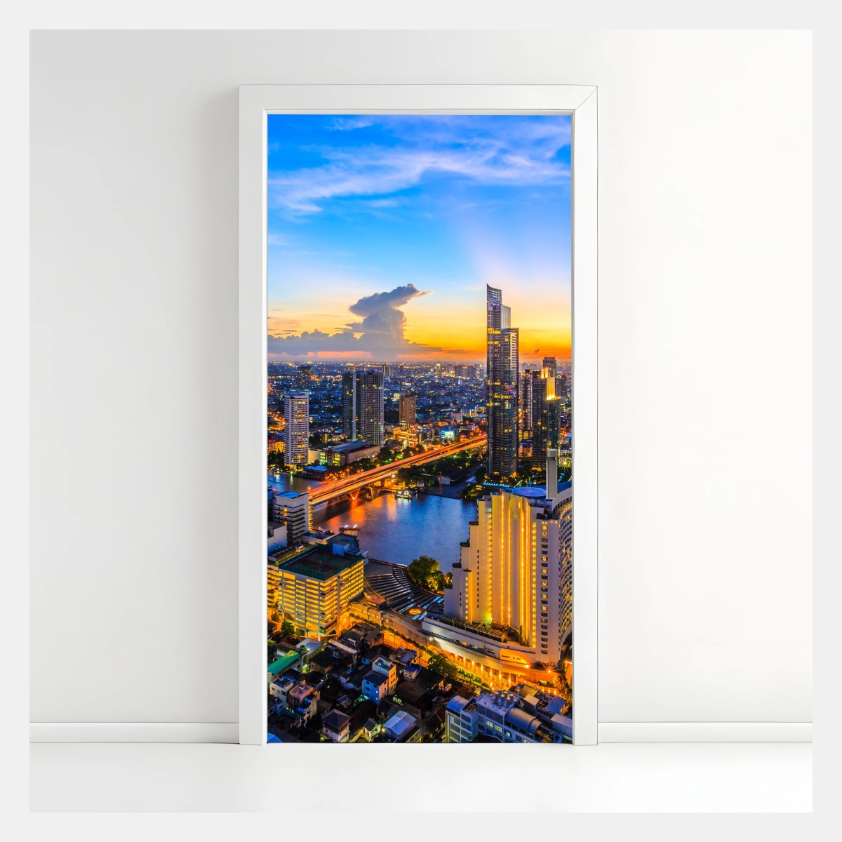 Türaufkleber lebendige stadtskyline bei dämmerung – Wallnifity®
