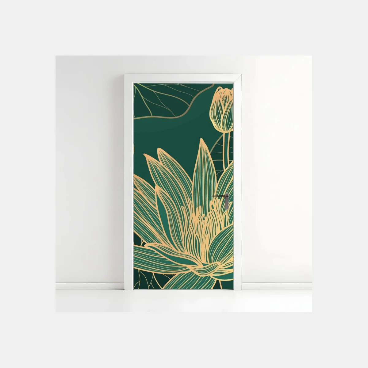 Türaufkleber goldene lotosblüten auf grünem hintergrund – Wallnifity® Türaufkleber goldene lotosblüten auf grünem hintergrund – Wallnifity®