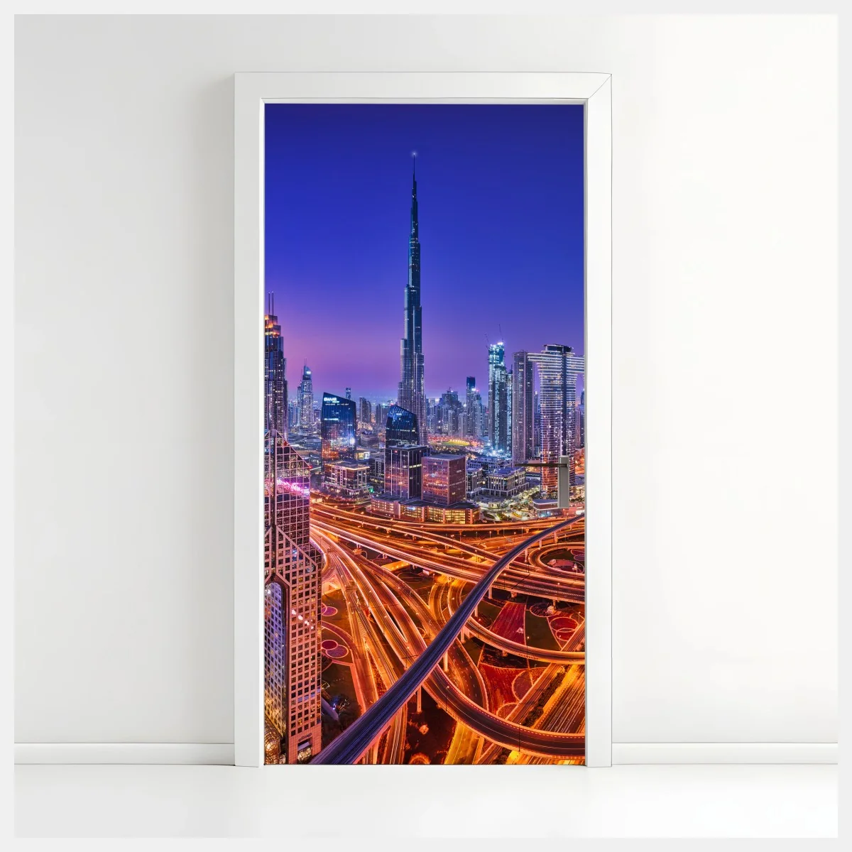 Türaufkleber Dubai panorama bei dämmerung – Wallnifity® Türaufkleber Dubai panorama bei dämmerung – Wallnifity®