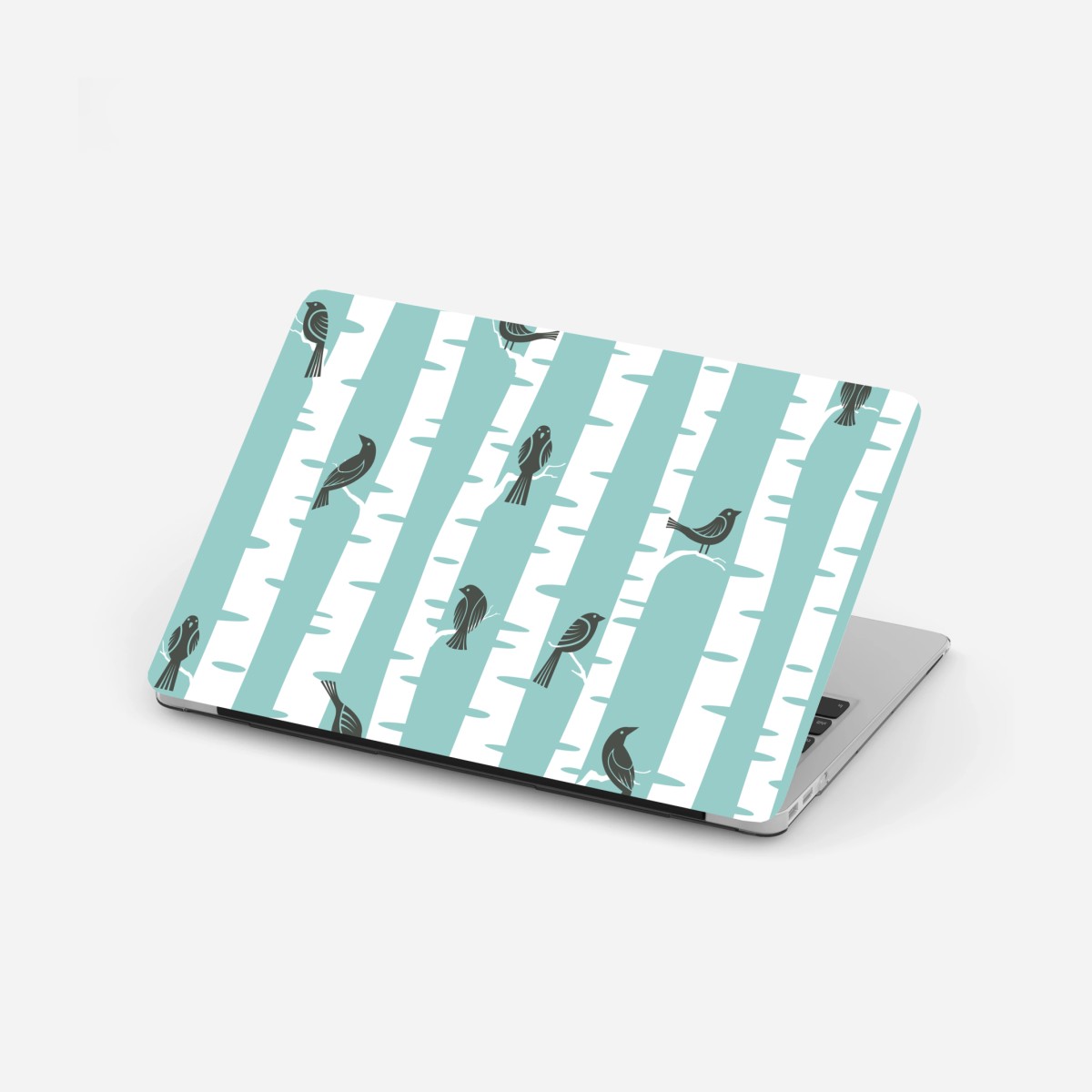 Laptop-Aufkleber türkis birkenwald mit vögeln – Wallnifity® Laptop-Aufkleber türkis birkenwald mit vögeln – Wallnifity®