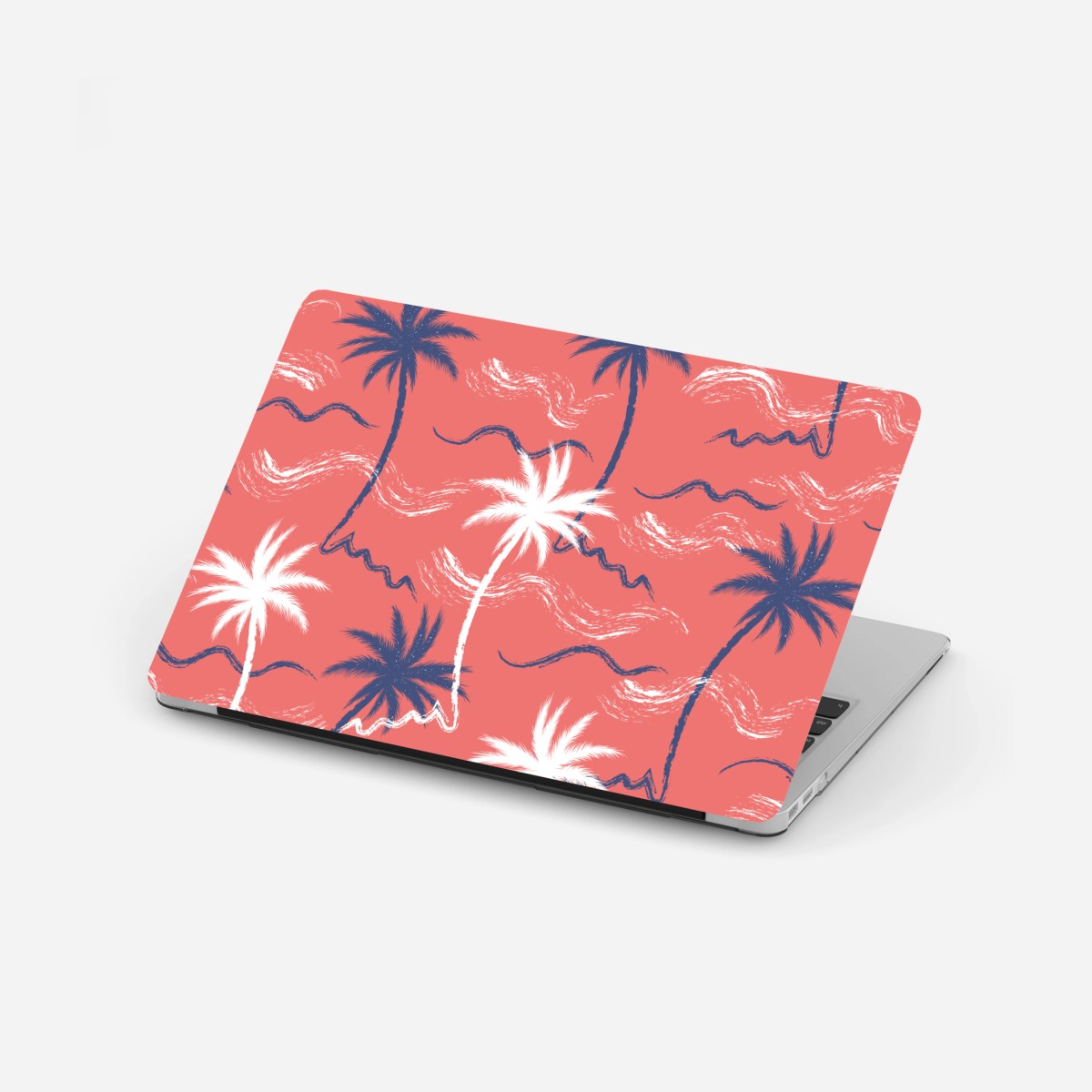 Laptop-Aufkleber tropisches palmenmuster in koralle und dunkelblau – Wallnifity®