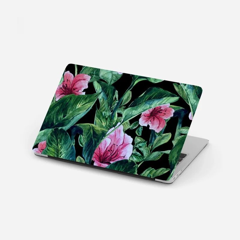Laptop-Aufkleber rosa aquarellblumen auf schwarzem hintergrund