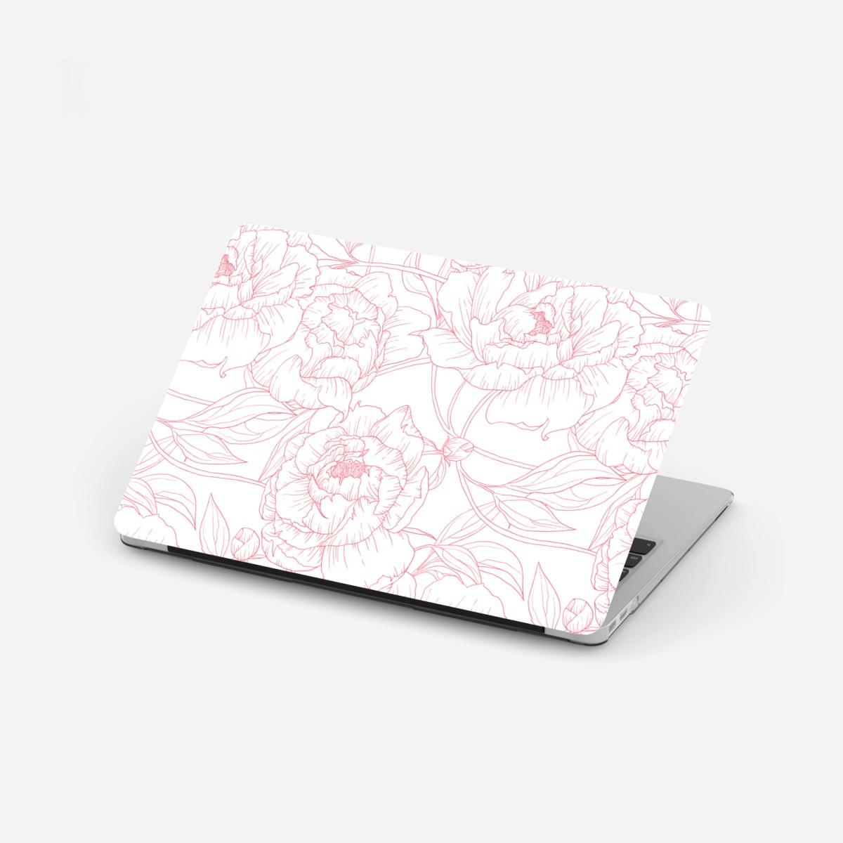 Laptop-Aufkleber zartes rosa paeonien-line-art-muster – Wallnifity®