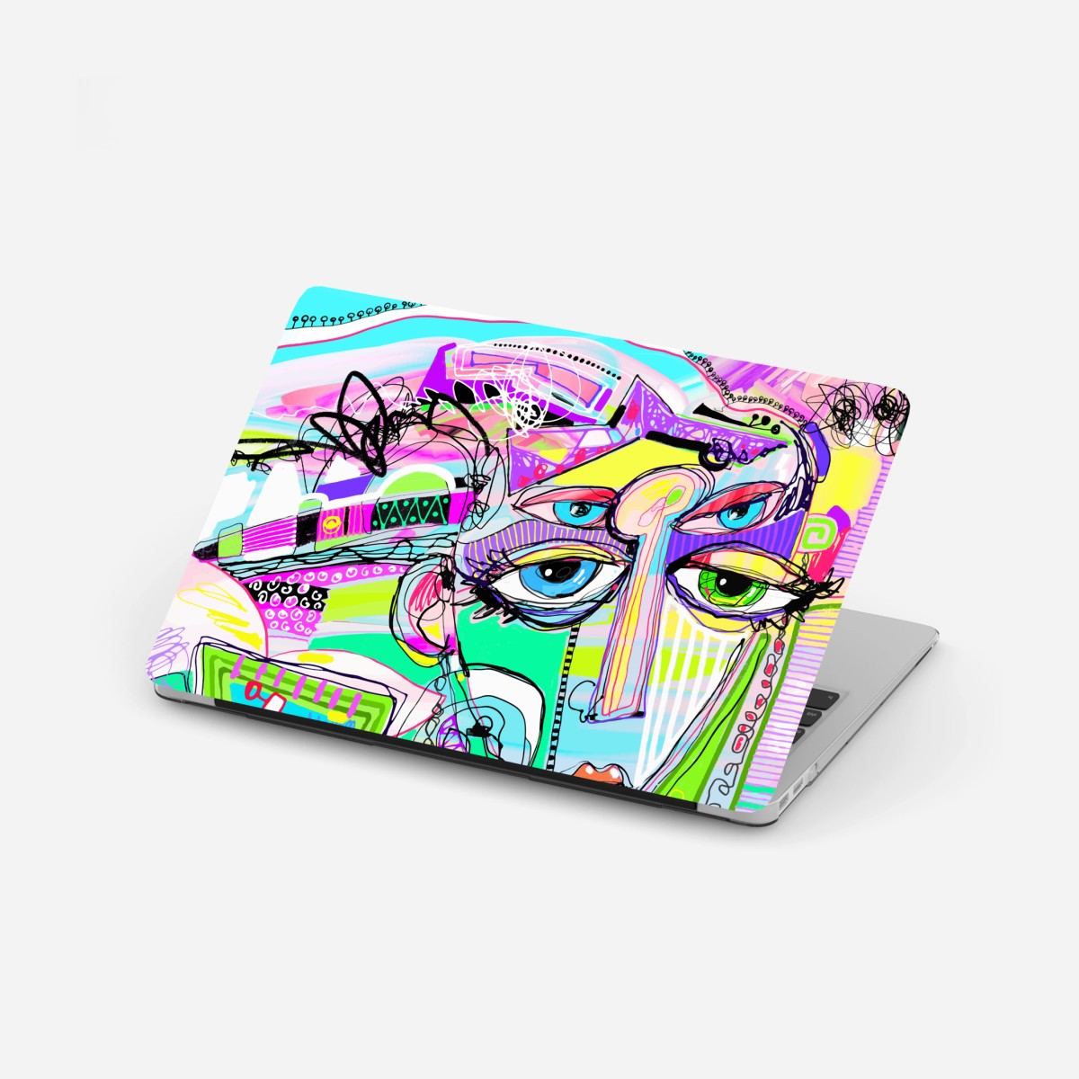 Laptop-Aufkleber buntes abstraktes gesichtsporträt – Wallnifity®