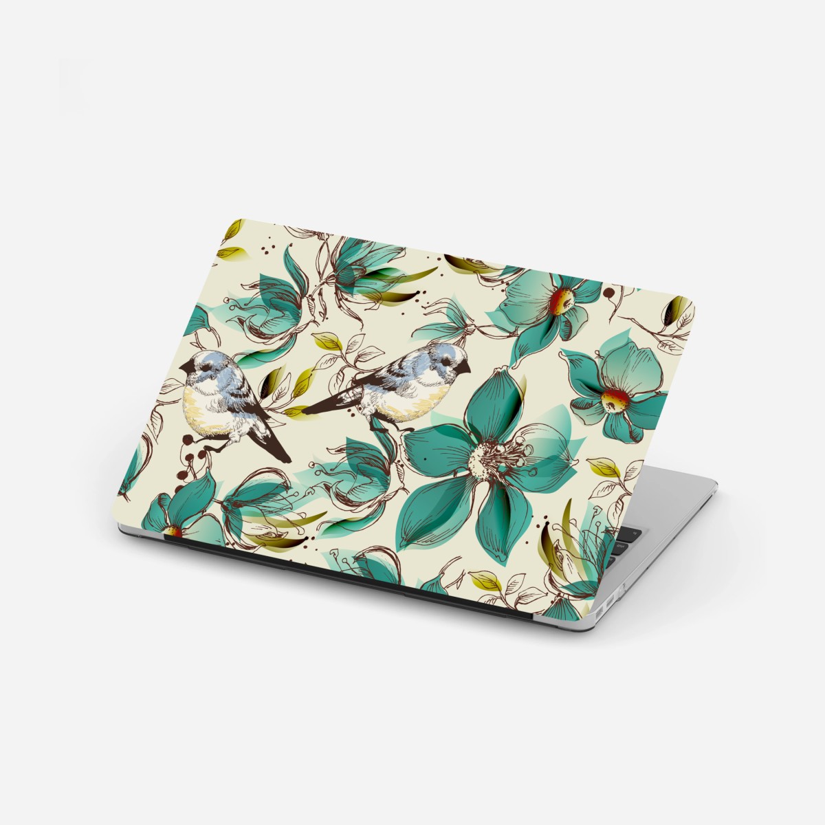 Laptop-Aufkleber retro türkis blumen- und vogelmuster – Wallnifity® Laptop-Aufkleber retro türkis blumen- und vogelmuster – Wallnifity®