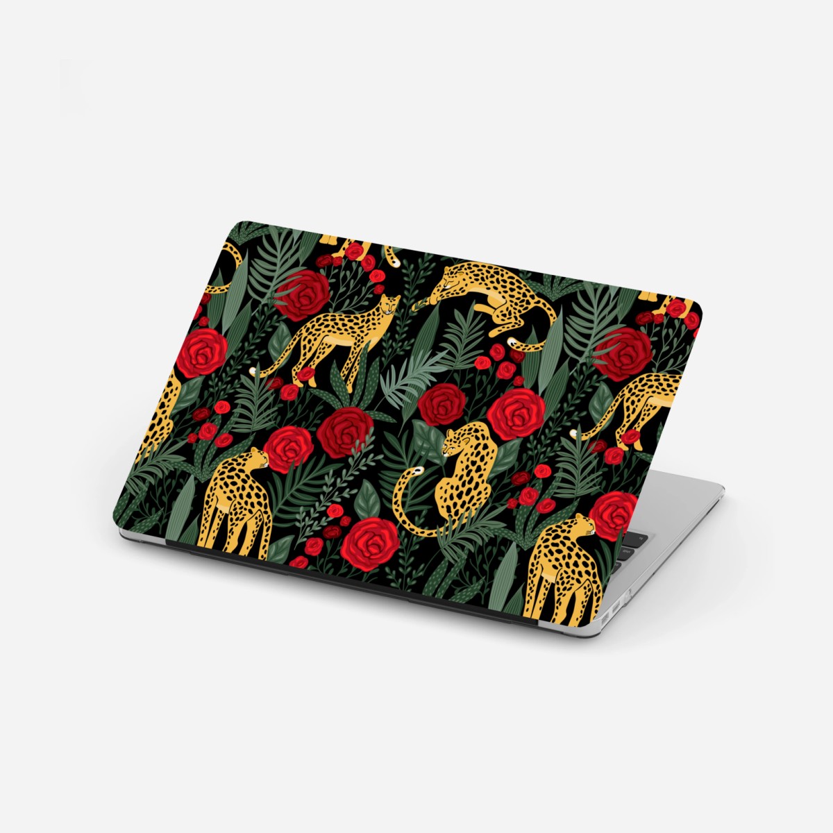 Laptop-Aufkleber goldene geparden und rote rosen muster – Wallnifity® Laptop-Aufkleber goldene geparden und rote rosen muster – Wallnifity®