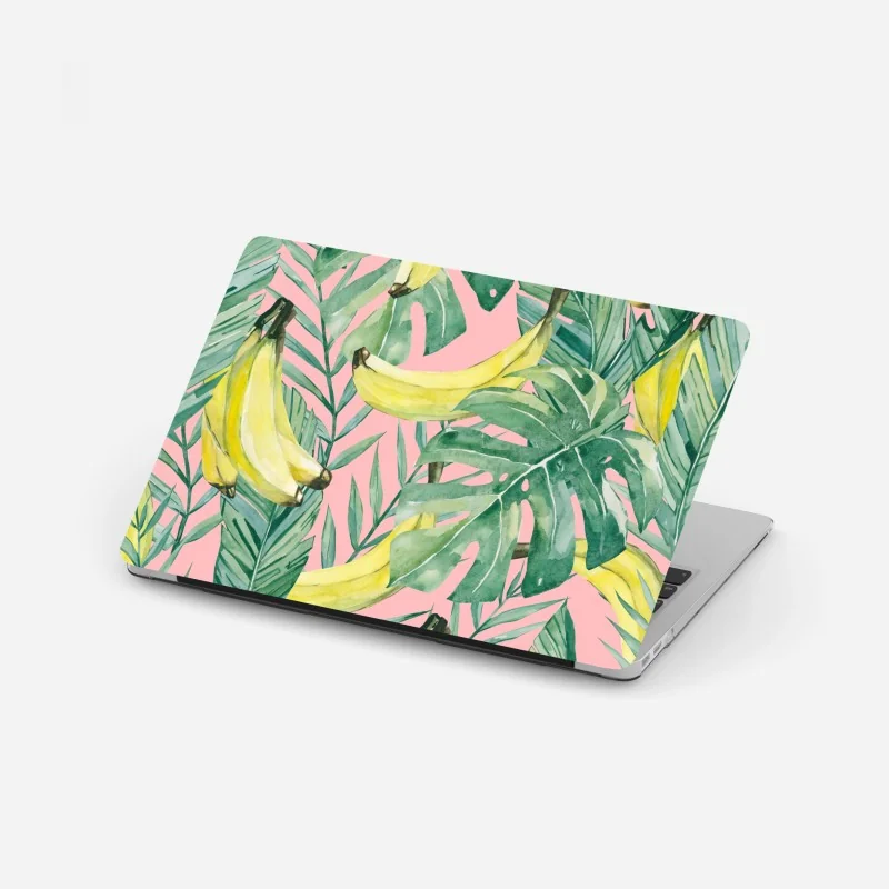 Laptop-Aufkleber aquarell-bananen und blättermuster auf rosa hintergrund