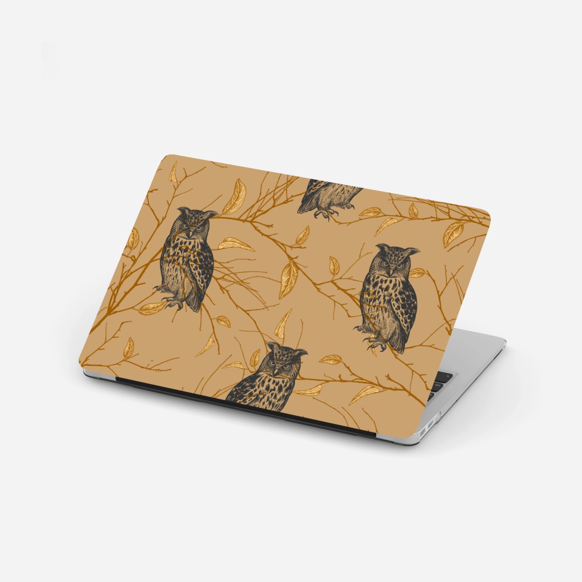 Laptop-Aufkleber goldenes eulenmuster auf beigem hintergrund – Wallnifity®