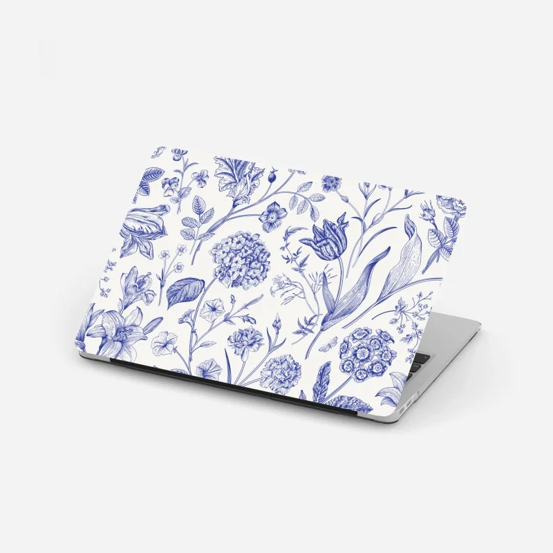 Laptop-Aufkleber klassisches blaues toile blumenmuster