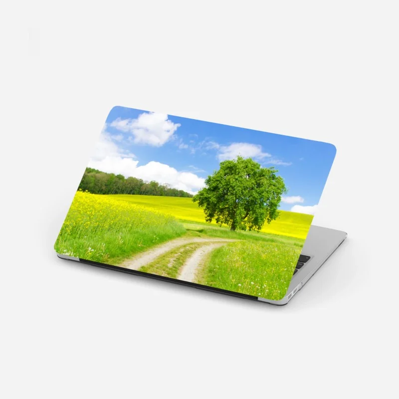 Laptop-Aufkleber sonniger feldweg mit einsamem baum