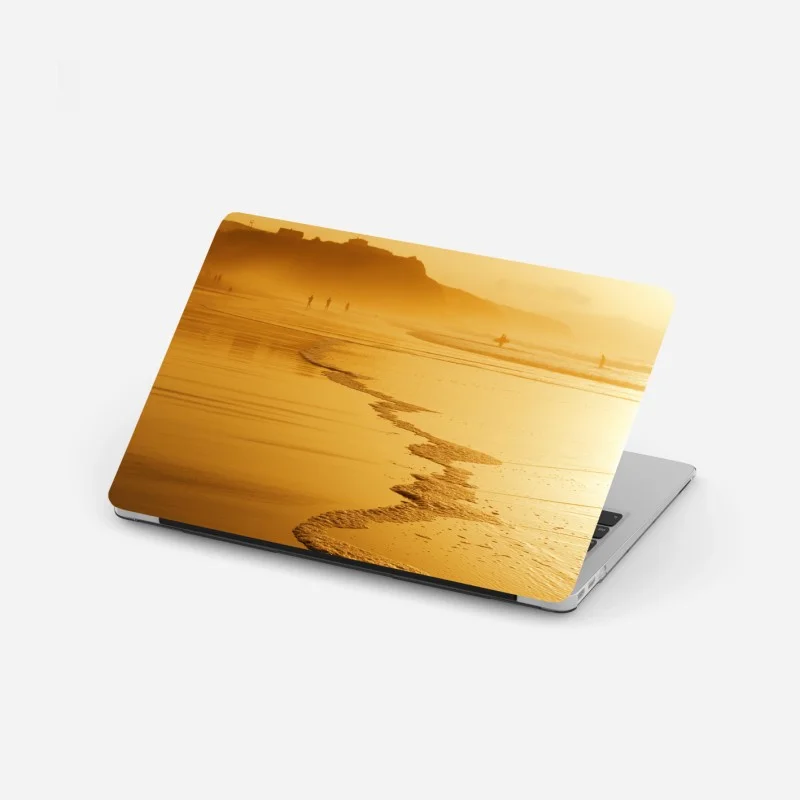 Laptop-Aufkleber tropische lila blätter auf gelbem hintergrund – Wallnifity®