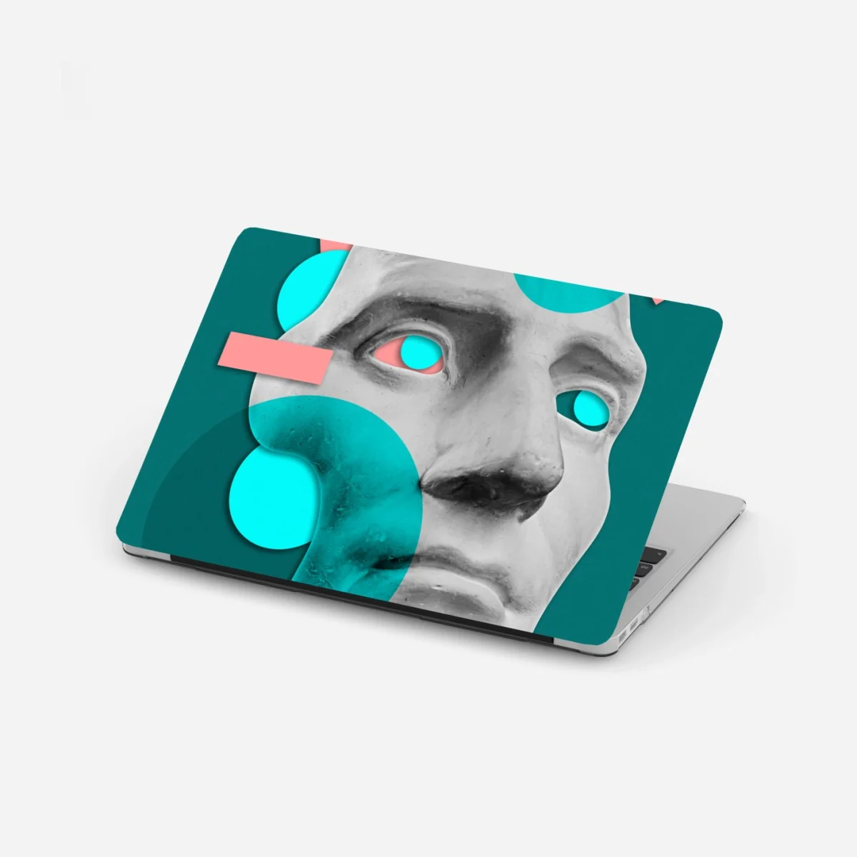 Laptop-Aufkleber abstrakte klassische maske in türkis und rosa – Wallnifity®