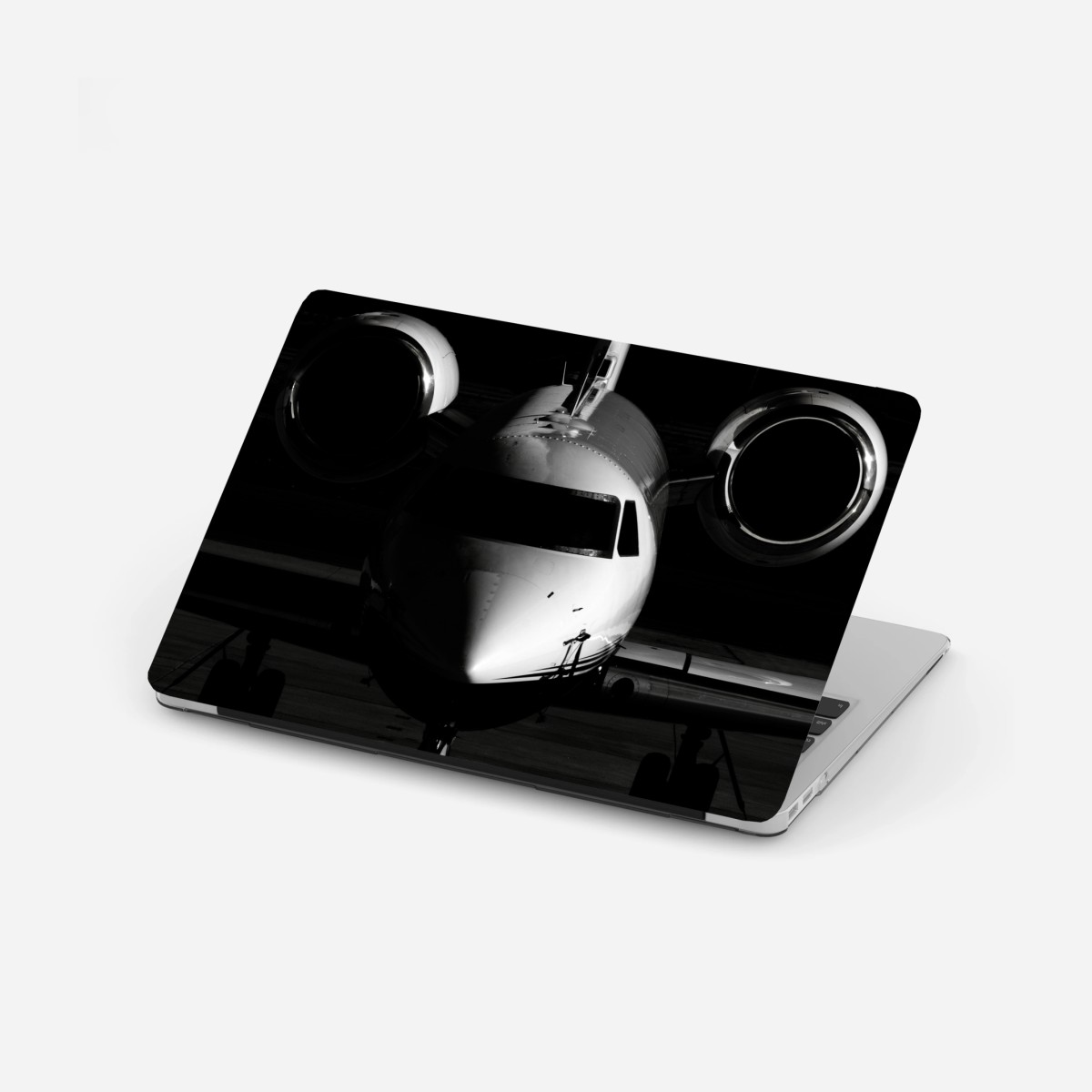 Laptop-Aufkleber monochrome frontalansicht eines privatjets – Wallnifity®
