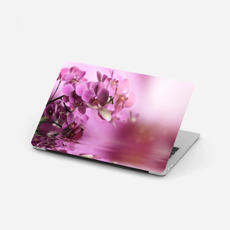 Laptop-Aufkleber zartes rosa blumenlinienmuster – Wallnifity®