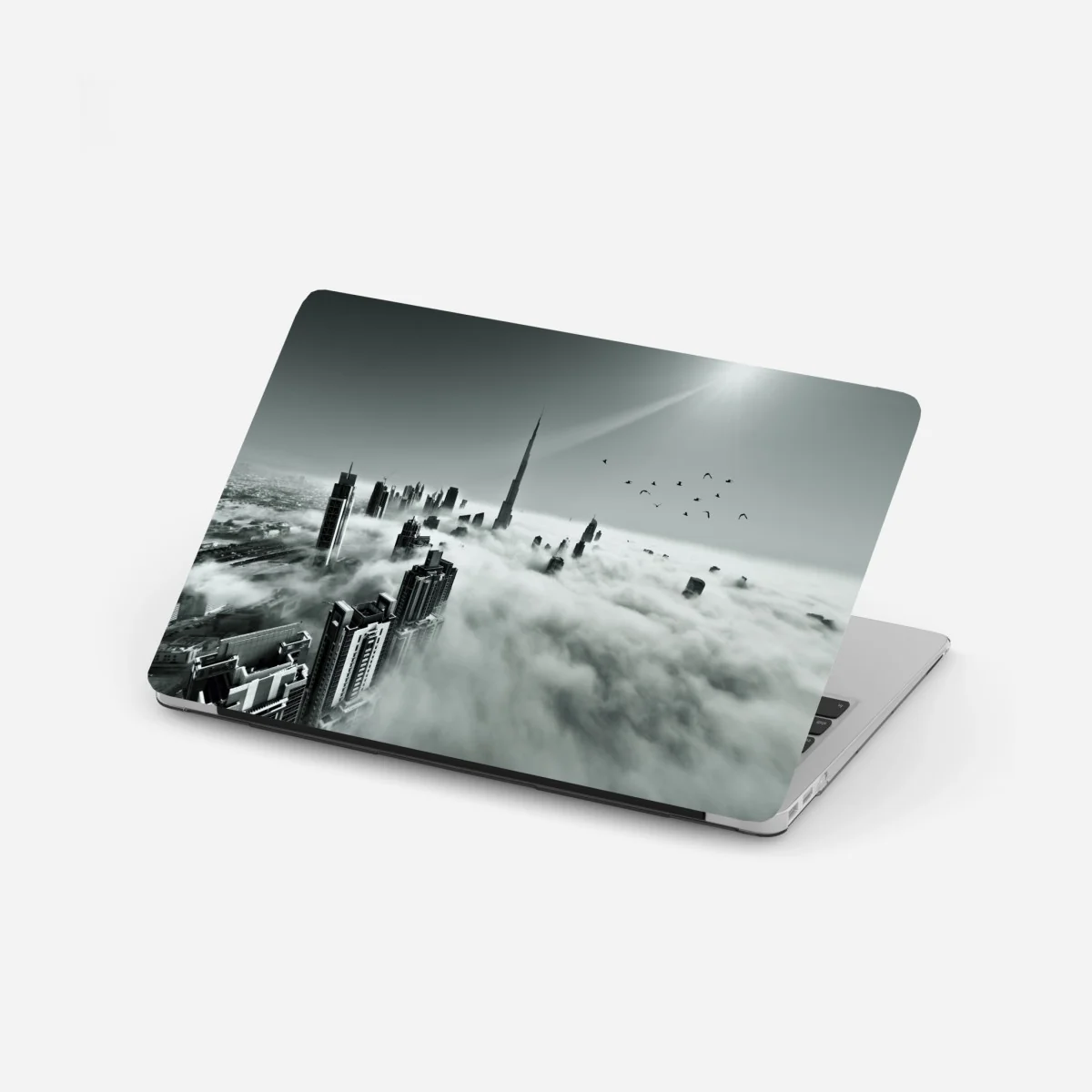 Laptop-Aufkleber neblige skyline von Dubai über den wolken – Wallnifity® Laptop-Aufkleber neblige skyline von Dubai über den wolken – Wallnifity®