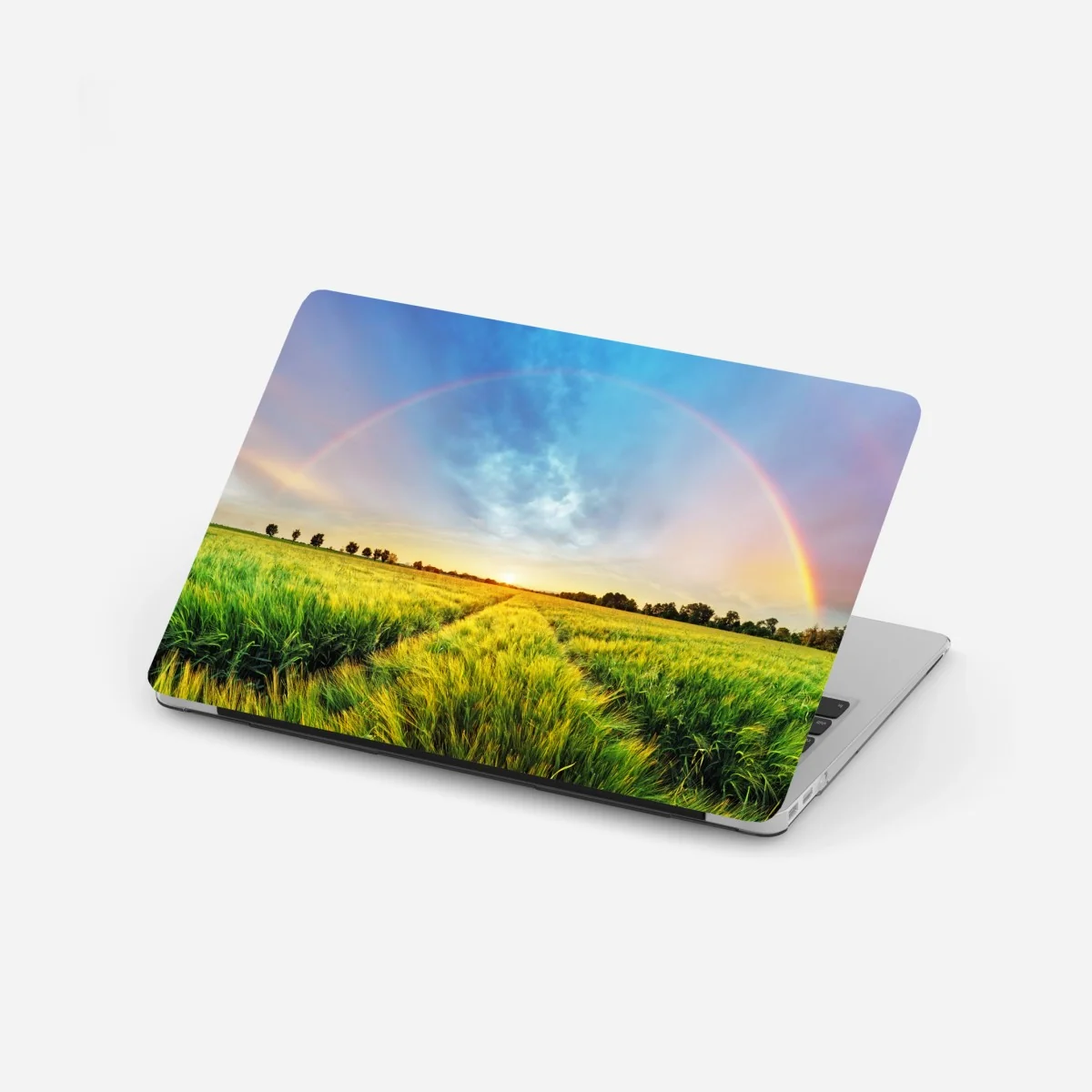 Laptop-Aufkleber regenbogen über goldenem weizenfeld bei sonnenuntergang – Wallnifity®