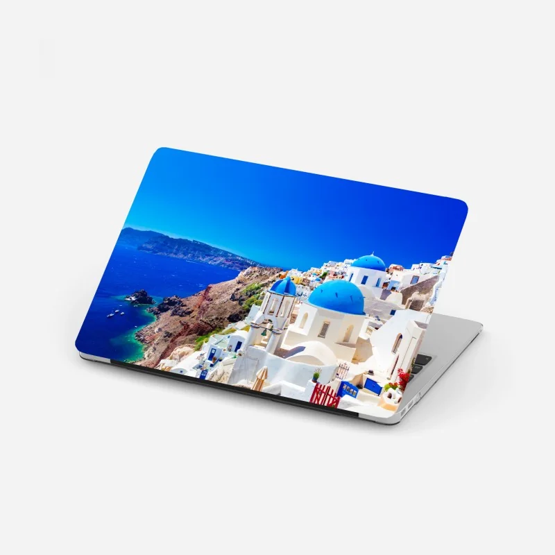 Laptop-Aufkleber Santorini blaue kuppeln über dem Ägäischen Meer