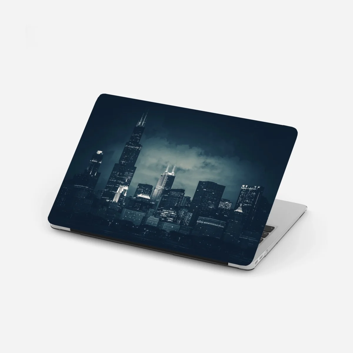Laptop-Aufkleber Chicago skyline in tiefblauen tönen – Wallnifity®