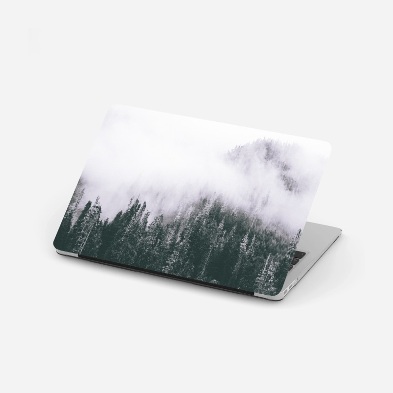 Laptop-Aufkleber nebliger immergrüner wald