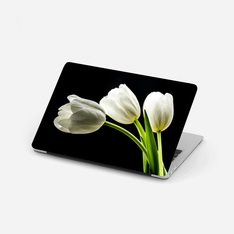 Laptop-Aufkleber elegante weiße tulpen vor schwarzem hintergrund