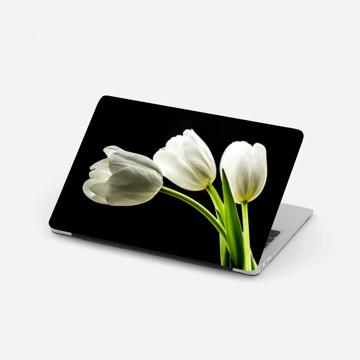 Laptop-Aufkleber elegante weiße tulpen vor schwarzem hintergrund – Wallnifity® Laptop-Aufkleber elegante weiße tulpen vor schwarzem hintergrund – Wallnifity®
